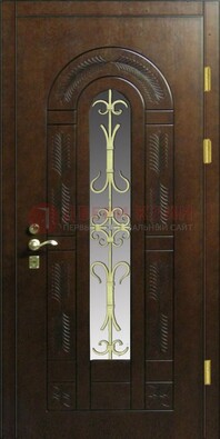 Дизайнерская металлическая дверь со стеклом и ковкой ДСК-50 в Орехово-Зуево