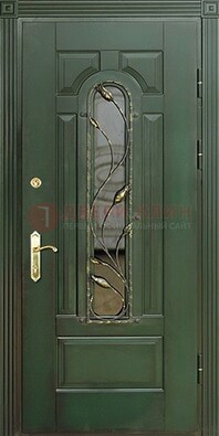 Железная дверь со стеклом и ковкой ДСК-9 для офиса в Орехово-Зуево