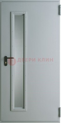 Белая железная техническая дверь со вставкой из стекла ДТ-9 в Орехово-Зуево