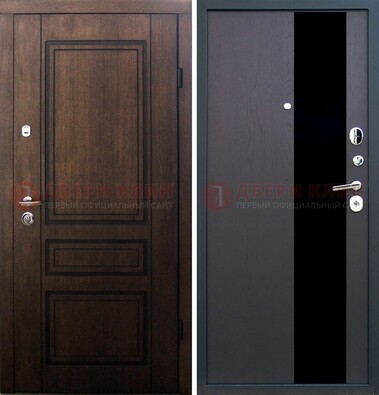 Входная дверь Итальянский орех с МДФ с черным стеклом ДМ-1199 в Орехово-Зуево