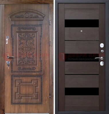 Стальная коричневая филенчатая дверь с виноритом и светлой МДФ ДВТ-122 в Орехово-Зуево