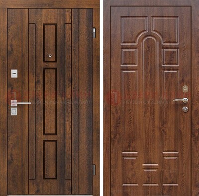 Стальная коричневая дверь с МДФ и коричневой МДФ внутри ДМ-1388 в Орехово-Зуево