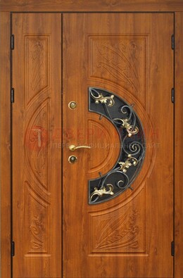 Входная дверь цвета золотой дуб с виноритом и ковкой ДВТ-176 в Орехово-Зуево