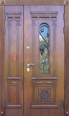 Железная коричневая филенчатая дверь с виноритом и МДФ ДВТ-85 в Орехово-Зуево