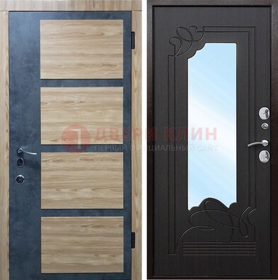 Светлая металлическая дверь c фрезерованной МДФ с зеркалом ДЗ-103 в Орехово-Зуево