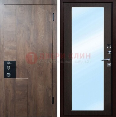 Коричневая металлическая дверь c МДФ с зеркалом ДЗ-106 в Орехово-Зуево
