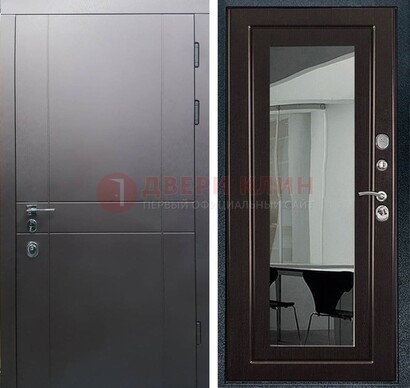 Входная дверь с порошковым напылением Темное серебро c МДФ Венге с зеркалом ДЗ-108 в Волжском