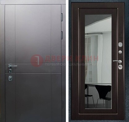 Входная дверь с порошковым напылением Темное серебро c МДФ Венге с зеркалом ДЗ-108 в Орехово-Зуево