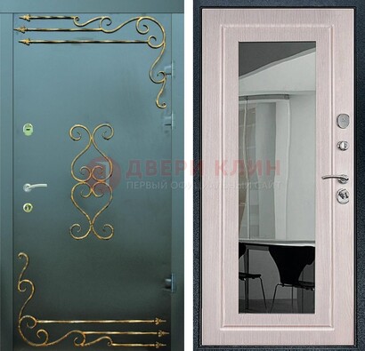 Железная дверь c порошковым напылением и МДФ Белый дуб с зеркалом ДЗ-110 в Орехово-Зуево