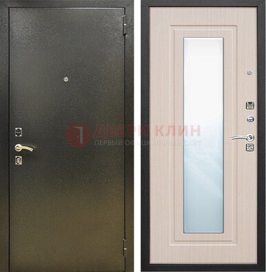 Входная темная дверь c порошковым покрытием и МДФ Белый дуб и зеркалом ДЗ-112 в Щелково