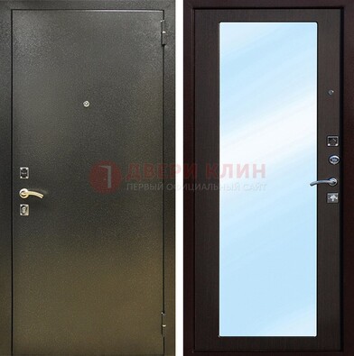Входная темно-серая дверь c порошковым покрытием и МДФ с зеркалом ДЗ-114 в Орехово-Зуево