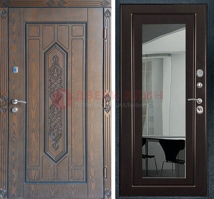 Уличная коричневая дверь c виноритом и МДФ Венге с зеркалом ДЗ-116 в Орехово-Зуево