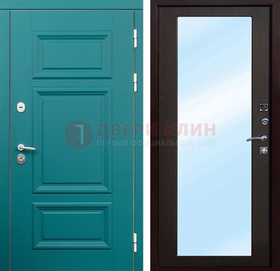 Зеленая входная дверь терморазрыв c виноритом и МДФ с зеркалом ДЗ-122 в Орехово-Зуево