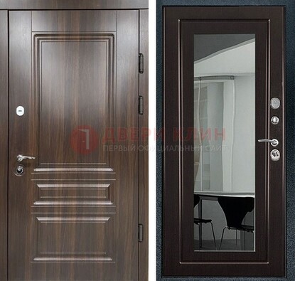 Железная коричневая дверь с МДФ Венге c зеркалом ДЗ-124 в Орехово-Зуево