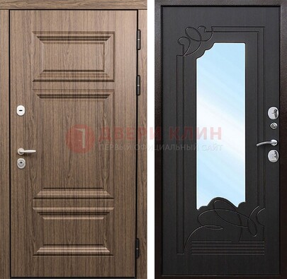 Входная коричневая дверь с зеркалом МДФ Венге ДЗ-127 в Орехово-Зуево