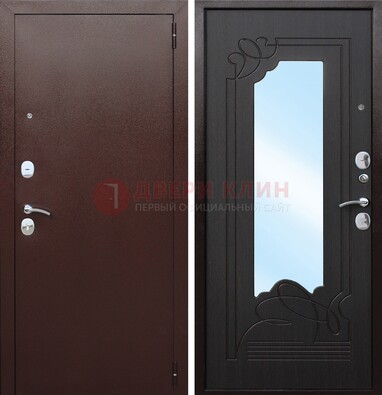 Коричневая стальная дверь с зеркалом ДЗ-18 в Орехово-Зуево