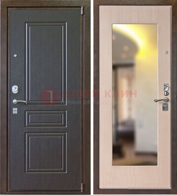 Коричневая стальная дверь с зеркалом МДФ внутри ДЗ-27 в Орехово-Зуево