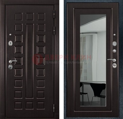 Темная металлическая дверь с зеркалом МДФ внутри ДЗ-4 в Орехово-Зуево