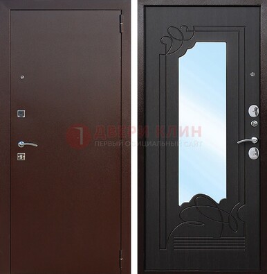 Входная дверь с порошковым напылением Медный антик/Венге с зеркалом ДЗ-64 в Голицино