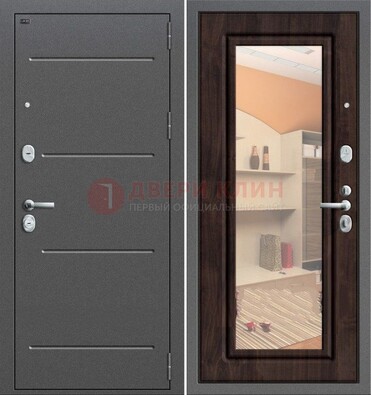 Серая стальная дверь с зеркалом винорит внутри ДЗ-6 в Орехово-Зуево