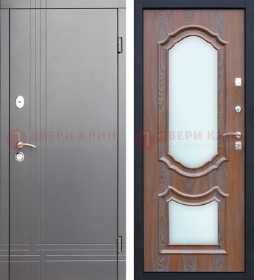 Белая уличная дверь со светлой МДФ и зеркалом ДЗ-77 в Орехово-Зуево