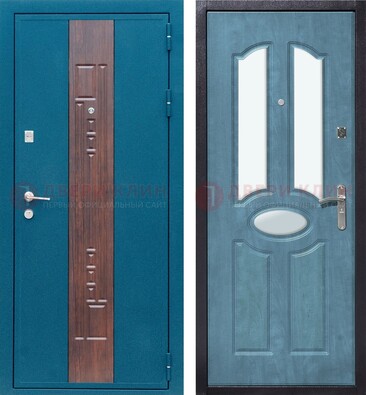 Голубая металлическая дверь МДФ с тремя зеркальными вставками ДЗ-78 в Орехово-Зуево