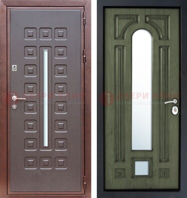 Металлическая дверь МДФ со стеклянной вставкой снаружи и зеркальными внутри ДЗ-84 в Волжском
