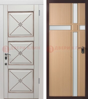 Коричневая уличная дверь с виноритом и МДФ Белый дуб с зеркалом ДЗ-94 в Орехово-Зуево