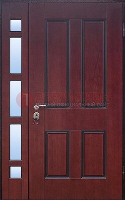 Красная входная полуторная дверь со стеклом ПЛ-10 в Орехово-Зуево