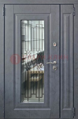 Серая стальная дверь Винорит со стеклом и ковкой ПЛ-29 в Орехово-Зуево