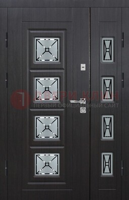 Чёрная двухстворчатая железная дверь с МДФ и витражом ВЖ-35 в Орехово-Зуево